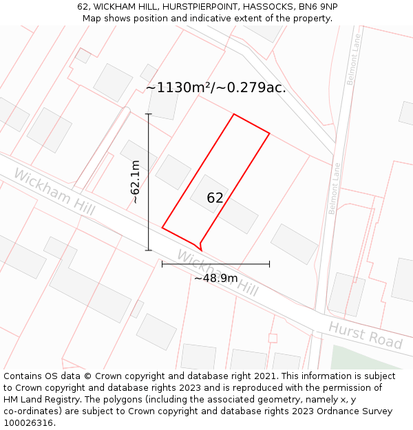 62, WICKHAM HILL, HURSTPIERPOINT, HASSOCKS, BN6 9NP: Plot and title map