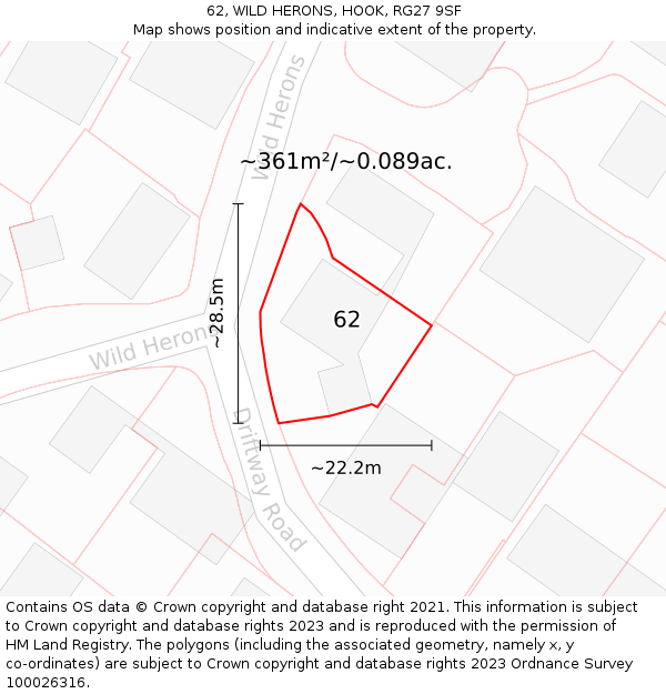 62, WILD HERONS, HOOK, RG27 9SF: Plot and title map