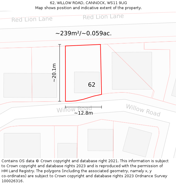 62, WILLOW ROAD, CANNOCK, WS11 9UG: Plot and title map