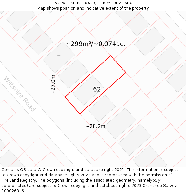 62, WILTSHIRE ROAD, DERBY, DE21 6EX: Plot and title map