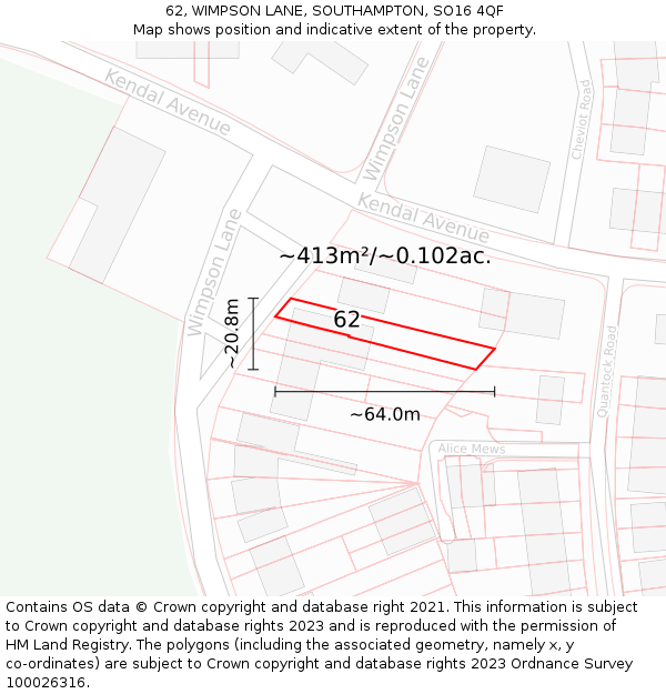 62, WIMPSON LANE, SOUTHAMPTON, SO16 4QF: Plot and title map