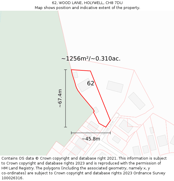 62, WOOD LANE, HOLYWELL, CH8 7DU: Plot and title map