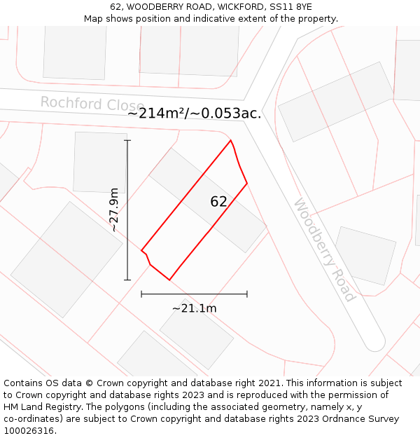 62, WOODBERRY ROAD, WICKFORD, SS11 8YE: Plot and title map