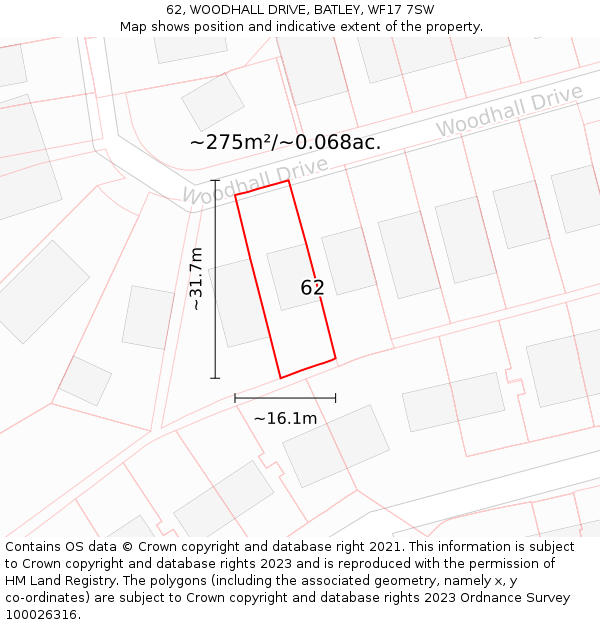 62, WOODHALL DRIVE, BATLEY, WF17 7SW: Plot and title map