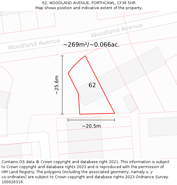 62, WOODLAND AVENUE, PORTHCAWL, CF36 5HR: Plot and title map