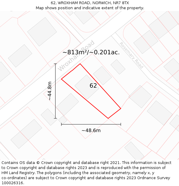 62, WROXHAM ROAD, NORWICH, NR7 8TX: Plot and title map