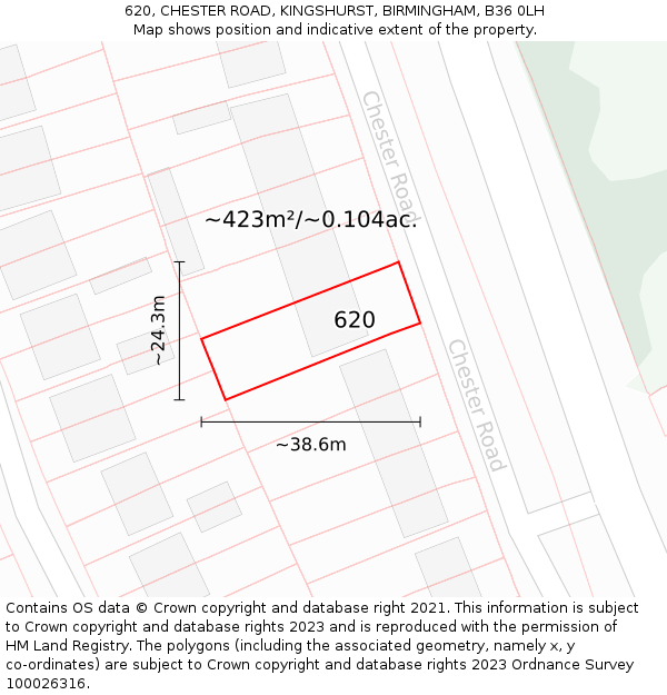 620, CHESTER ROAD, KINGSHURST, BIRMINGHAM, B36 0LH: Plot and title map