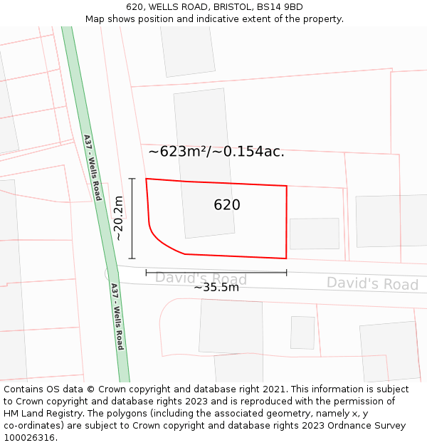620, WELLS ROAD, BRISTOL, BS14 9BD: Plot and title map