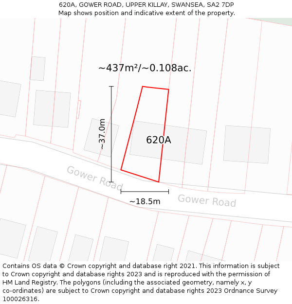 620A, GOWER ROAD, UPPER KILLAY, SWANSEA, SA2 7DP: Plot and title map