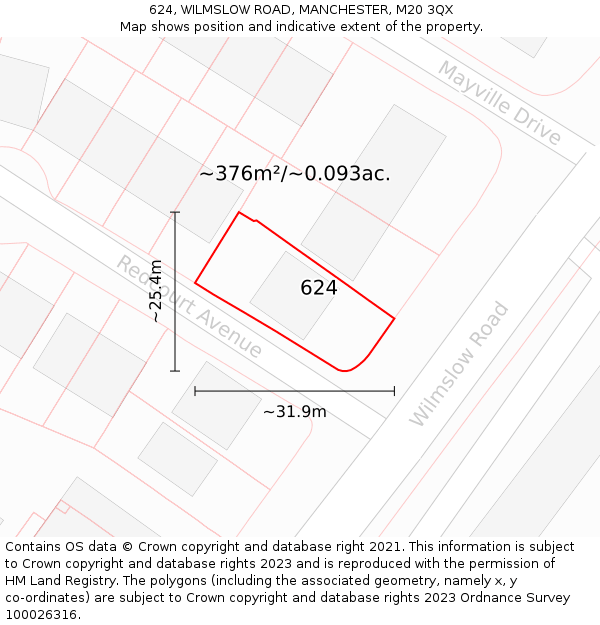 624, WILMSLOW ROAD, MANCHESTER, M20 3QX: Plot and title map