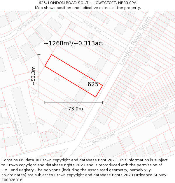 625, LONDON ROAD SOUTH, LOWESTOFT, NR33 0PA: Plot and title map