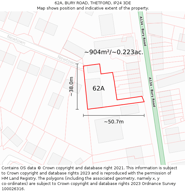 62A, BURY ROAD, THETFORD, IP24 3DE: Plot and title map