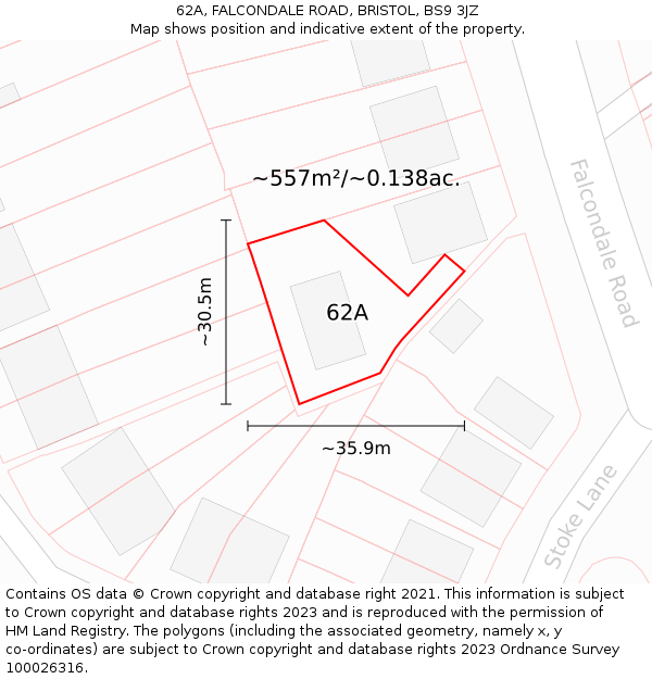 62A, FALCONDALE ROAD, BRISTOL, BS9 3JZ: Plot and title map