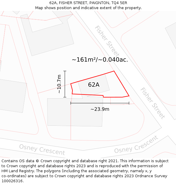 62A, FISHER STREET, PAIGNTON, TQ4 5ER: Plot and title map