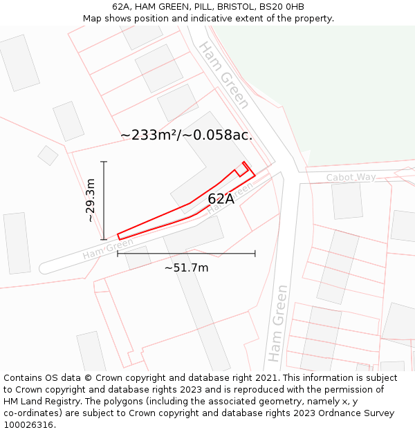 62A, HAM GREEN, PILL, BRISTOL, BS20 0HB: Plot and title map