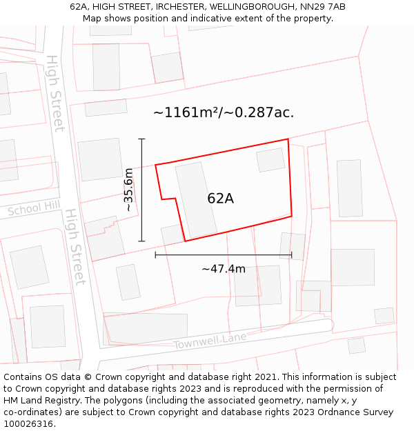 62A, HIGH STREET, IRCHESTER, WELLINGBOROUGH, NN29 7AB: Plot and title map