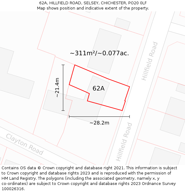 62A, HILLFIELD ROAD, SELSEY, CHICHESTER, PO20 0LF: Plot and title map
