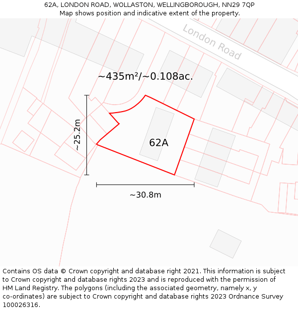 62A, LONDON ROAD, WOLLASTON, WELLINGBOROUGH, NN29 7QP: Plot and title map