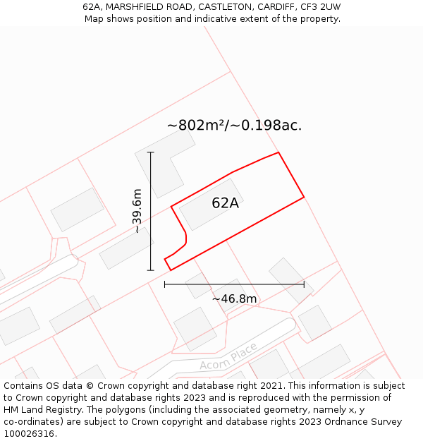 62A, MARSHFIELD ROAD, CASTLETON, CARDIFF, CF3 2UW: Plot and title map