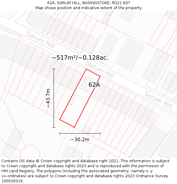62A, SARUM HILL, BASINGSTOKE, RG21 8ST: Plot and title map