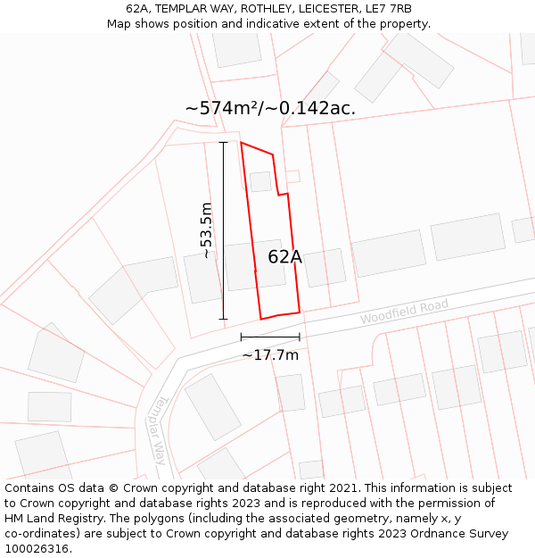 62A, TEMPLAR WAY, ROTHLEY, LEICESTER, LE7 7RB: Plot and title map
