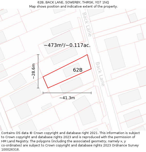 62B, BACK LANE, SOWERBY, THIRSK, YO7 1NQ: Plot and title map