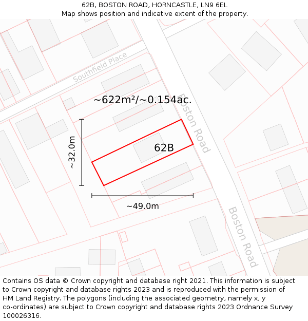 62B, BOSTON ROAD, HORNCASTLE, LN9 6EL: Plot and title map