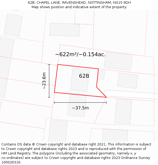 62B, CHAPEL LANE, RAVENSHEAD, NOTTINGHAM, NG15 9DH: Plot and title map