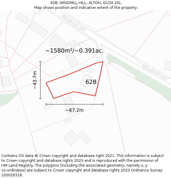 62B, WINDMILL HILL, ALTON, GU34 2SL: Plot and title map