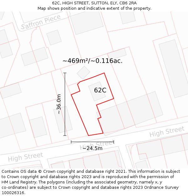 62C, HIGH STREET, SUTTON, ELY, CB6 2RA: Plot and title map
