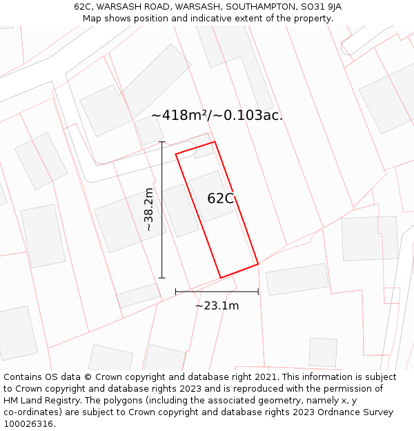 62C, WARSASH ROAD, WARSASH, SOUTHAMPTON, SO31 9JA: Plot and title map