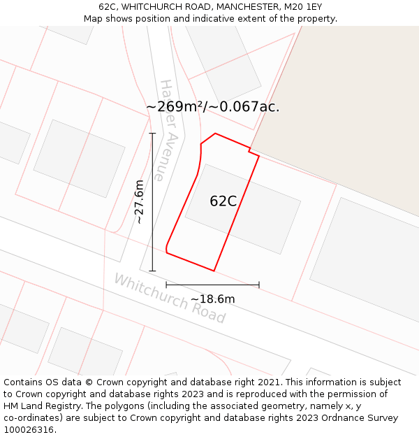 62C, WHITCHURCH ROAD, MANCHESTER, M20 1EY: Plot and title map