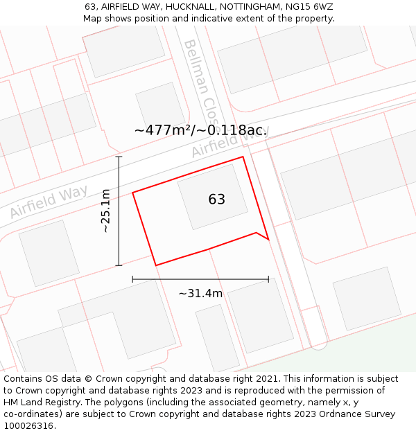 63, AIRFIELD WAY, HUCKNALL, NOTTINGHAM, NG15 6WZ: Plot and title map