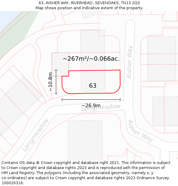 63, AISHER WAY, RIVERHEAD, SEVENOAKS, TN13 2QS: Plot and title map