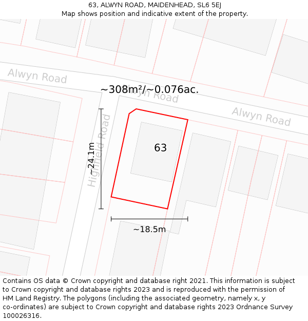 63, ALWYN ROAD, MAIDENHEAD, SL6 5EJ: Plot and title map