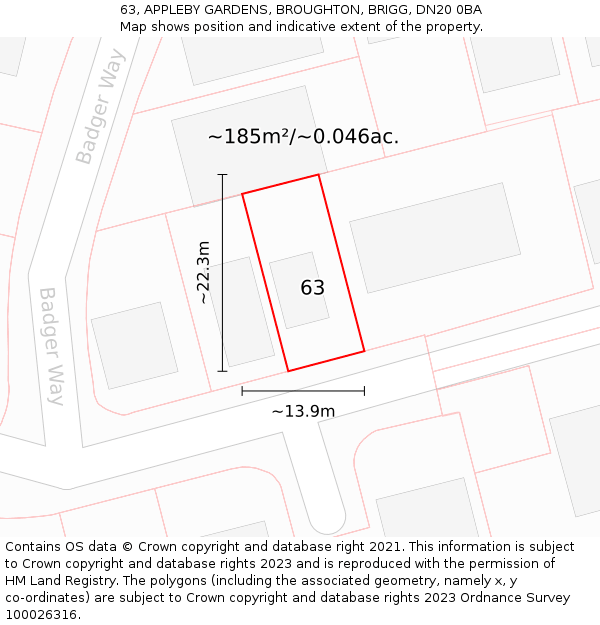 63, APPLEBY GARDENS, BROUGHTON, BRIGG, DN20 0BA: Plot and title map