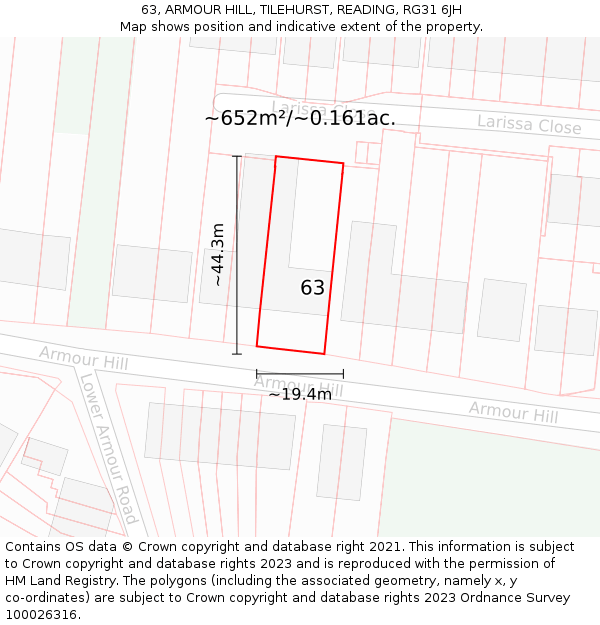 63, ARMOUR HILL, TILEHURST, READING, RG31 6JH: Plot and title map