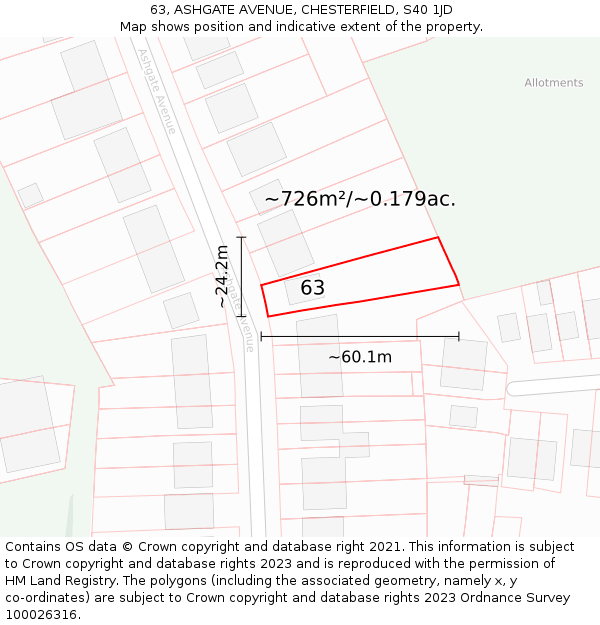 63, ASHGATE AVENUE, CHESTERFIELD, S40 1JD: Plot and title map