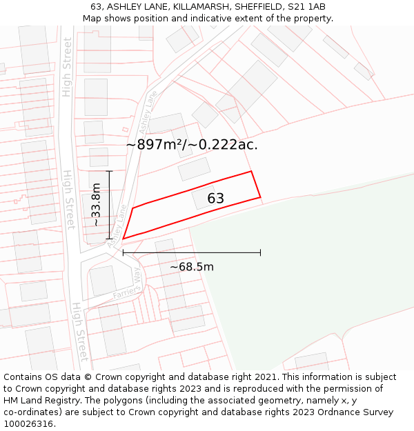 63, ASHLEY LANE, KILLAMARSH, SHEFFIELD, S21 1AB: Plot and title map