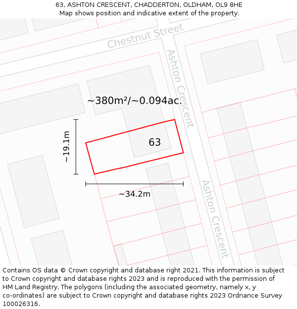 63, ASHTON CRESCENT, CHADDERTON, OLDHAM, OL9 8HE: Plot and title map