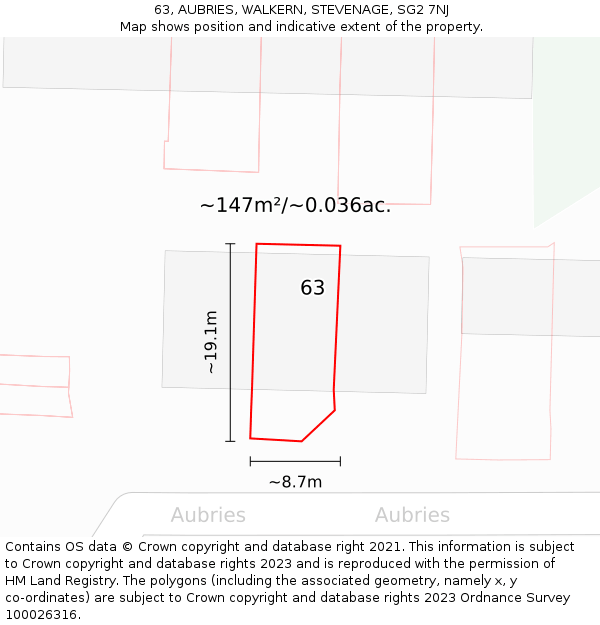 63, AUBRIES, WALKERN, STEVENAGE, SG2 7NJ: Plot and title map