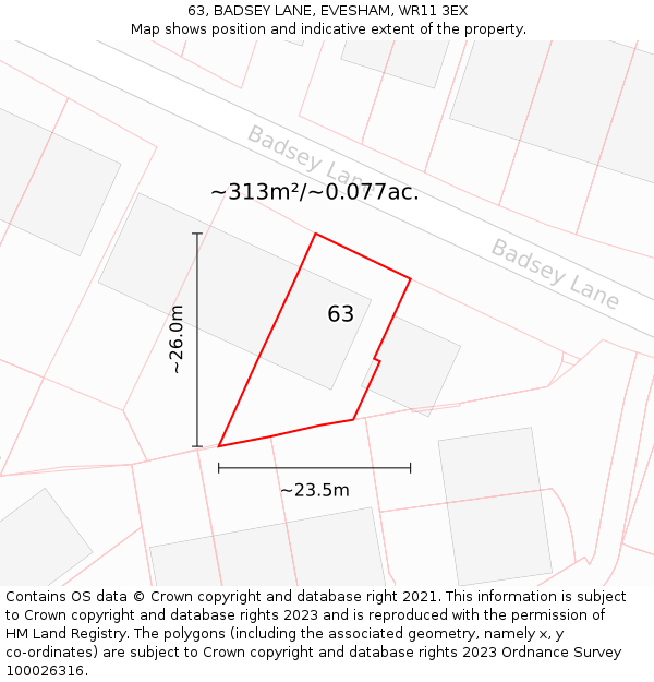 63, BADSEY LANE, EVESHAM, WR11 3EX: Plot and title map