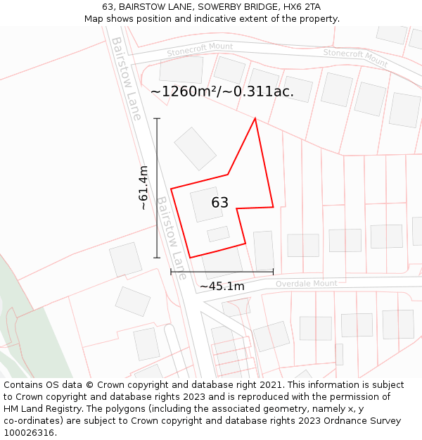 63, BAIRSTOW LANE, SOWERBY BRIDGE, HX6 2TA: Plot and title map