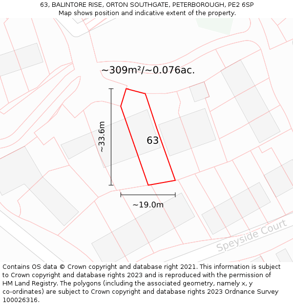 63, BALINTORE RISE, ORTON SOUTHGATE, PETERBOROUGH, PE2 6SP: Plot and title map