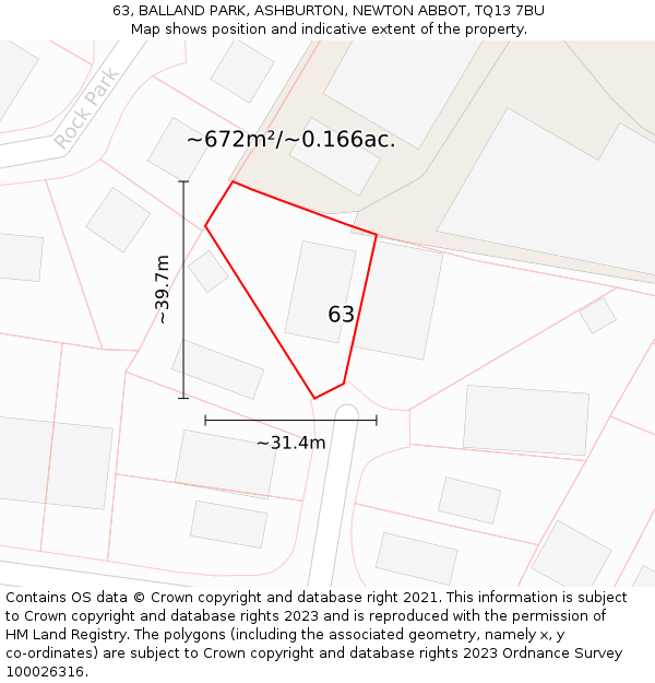 63, BALLAND PARK, ASHBURTON, NEWTON ABBOT, TQ13 7BU: Plot and title map