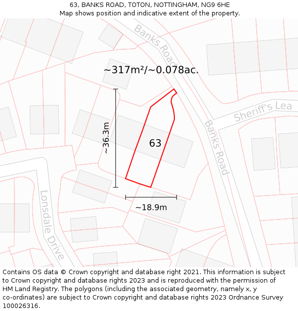 63, BANKS ROAD, TOTON, NOTTINGHAM, NG9 6HE: Plot and title map