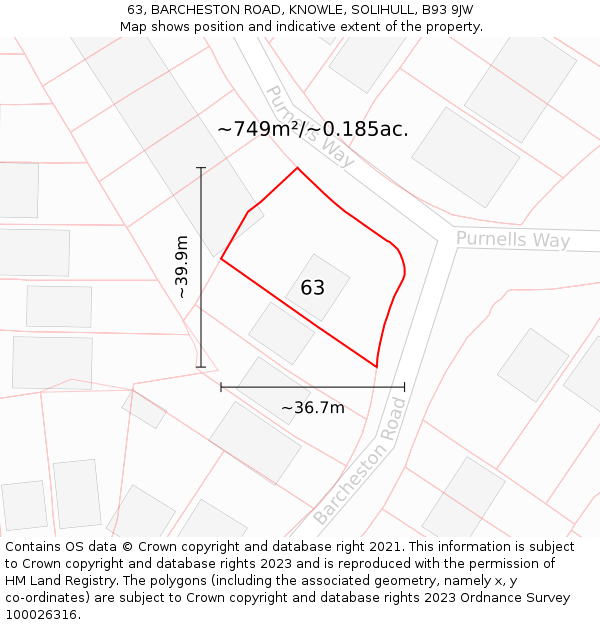 63, BARCHESTON ROAD, KNOWLE, SOLIHULL, B93 9JW: Plot and title map