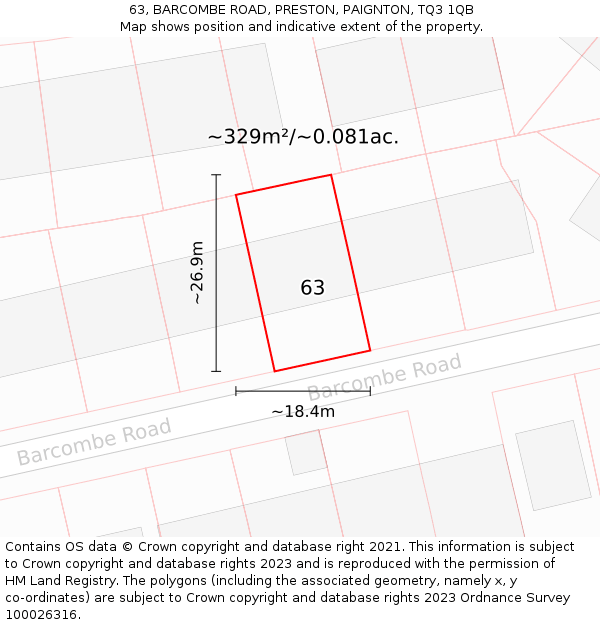 63, BARCOMBE ROAD, PRESTON, PAIGNTON, TQ3 1QB: Plot and title map