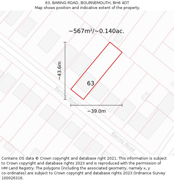 63, BARING ROAD, BOURNEMOUTH, BH6 4DT: Plot and title map