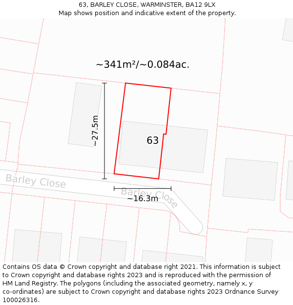 63, BARLEY CLOSE, WARMINSTER, BA12 9LX: Plot and title map